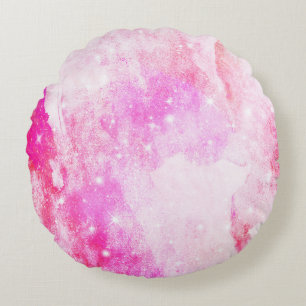 Pastel Watercolor & Galaxy Nebula Abstract Pattern Round Cushion