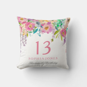 Pastel Watercolor Girls 13th Birthday Party Gift Cushion