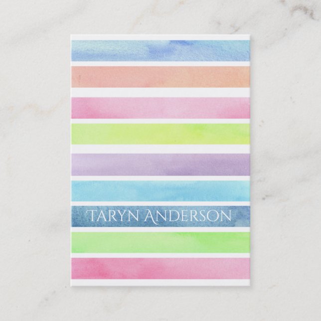 Pastel Watercolor Horizontal Stripes Business Card (Front)