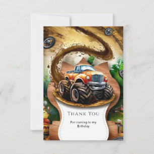 Pastel Watercolor Kids' Monster Truck Birthday Thank You Card