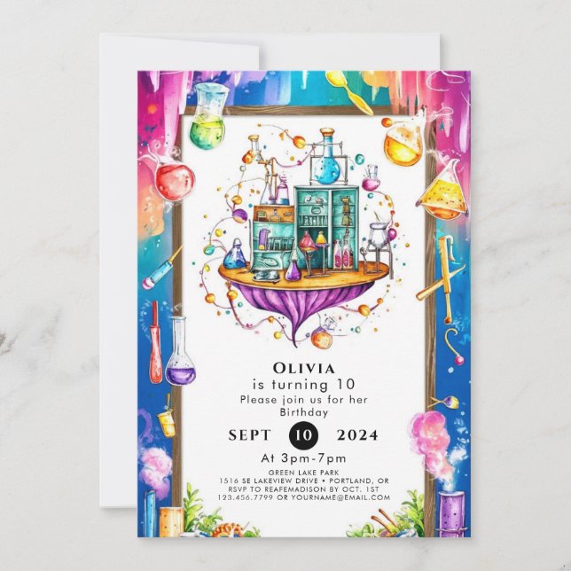 Pastel Watercolor Lab Scientist Birthday Invitation (Front)