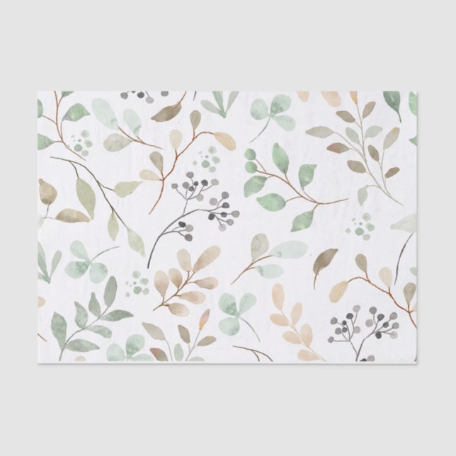 Pastel Watercolor Leaves and Berries Nature Tissue Paper (Front)