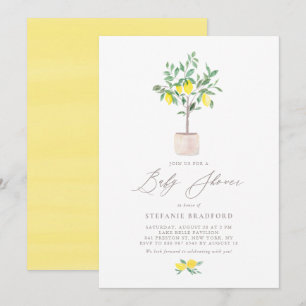 Pastel Watercolor Lemon Tree Summer Baby Shower Invitation