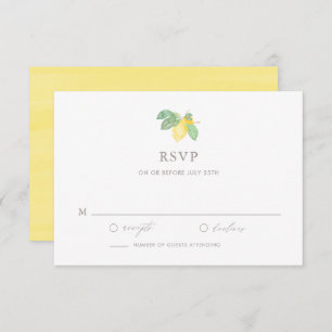 Pastel Watercolor Lemon Tree Summer Wedding RSVP Card