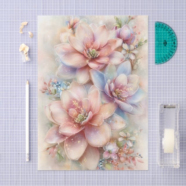 Pastel Watercolor Magnolia Decoupage Tissue Paper (Craft)