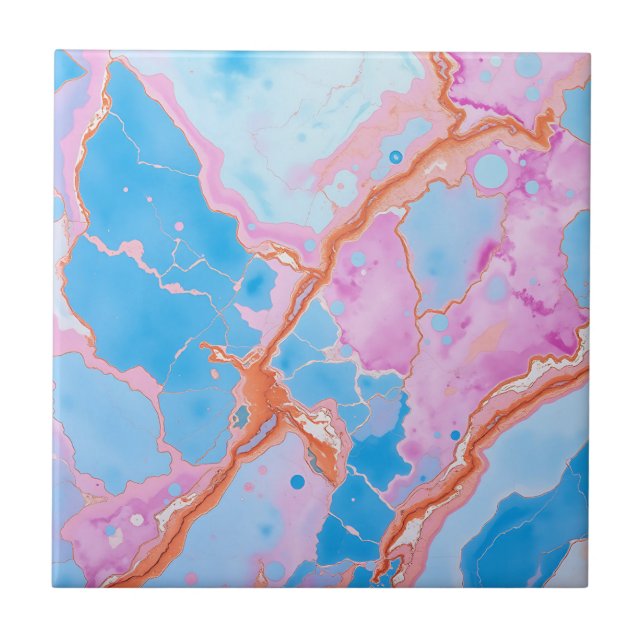 Pastel Watercolor Marble Surface in Soft Blues  Ceramic Tile (Front)
