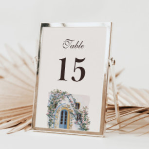 Pastel Watercolor Mediterranean Italian Wedding Table Number