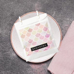 Pastel Watercolor Mermaid Scales Pattern With Name Favour Bag