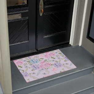 Pastel Watercolor Mixed Colour Hydrangea Flowers Doormat