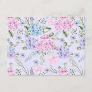 Pastel Watercolor Mixed Colour Hydrangea Flowers  Postcard