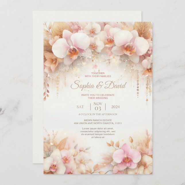Pastel Watercolor  Orchids Wedding  Invitation (Front/Back)