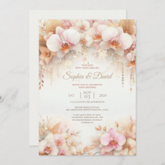 Pastel Watercolor  Orchids Wedding  Invitation