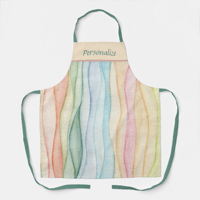 Pastel Watercolor Paint Rainbow Colours Personalis Apron (Front)