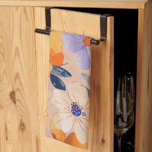 Pastel Watercolor Painted Flowers Tea Towel