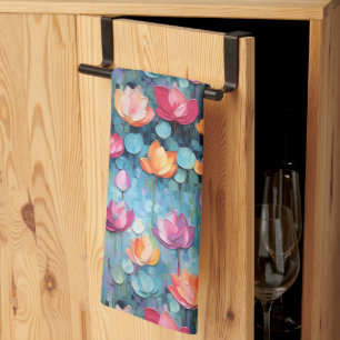 Pastel Watercolor Painted Flowers Tea Towel