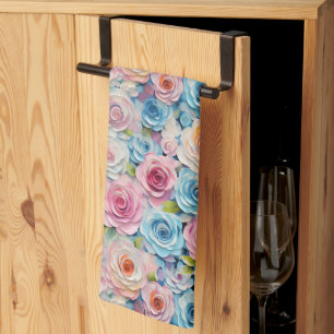 Pastel Watercolor Painted Flowers Tea Towel