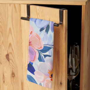 Pastel Watercolor Painted Flowers Tea Towel