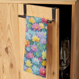 Pastel Watercolor Painted Flowers Tea Towel