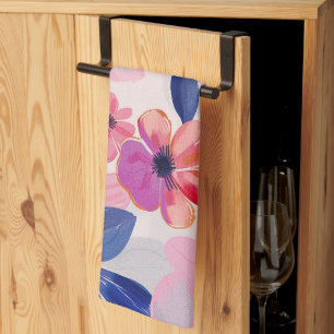 Pastel Watercolor Painted Flowers Tea Towel