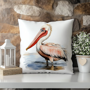 Pastel Watercolor Pelican Louisiana State Cushion