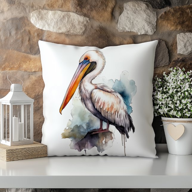 Pastel Watercolor Pelican Louisiana State Cushion (Creator Uploaded)