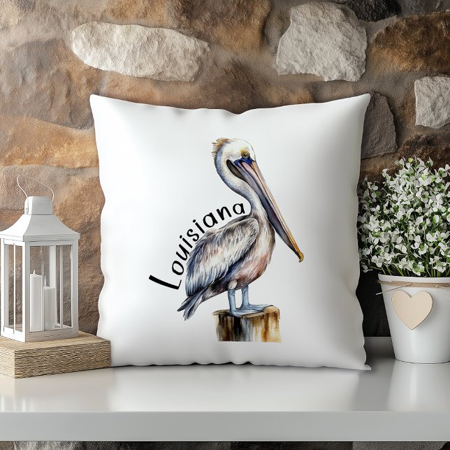 Pastel Watercolor Pelican Louisiana State Cushion (Creator Uploaded)
