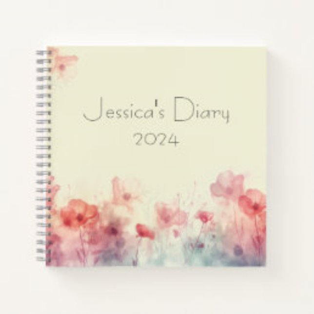 Pastel Watercolor Personalised Diary Notebook (Watercolor Abstract Floral Design Personalized Journal/Diary)