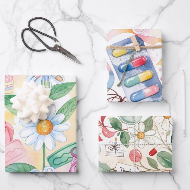 Pastel Watercolor Pharmacy Thanks Pharm Hero Wrapping Paper Sheet (Front)
