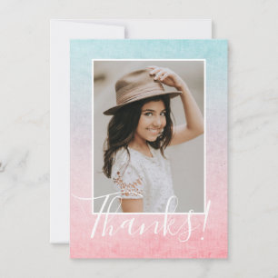 Pastel Watercolor Photo Aqua Thank You Card