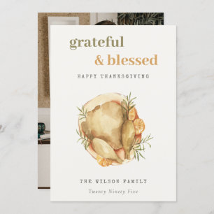 Pastel Watercolor Photo Turkey Meal Thanksgiving Holiday Card