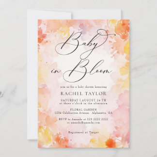 Pastel Watercolor Pink Baby In Bloom Baby Shower Invitation