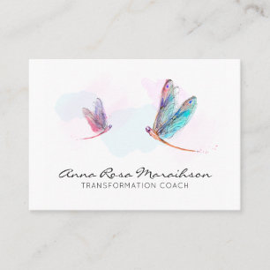 *~* Pastel Watercolor Pink Blue Dragonfly Business Card