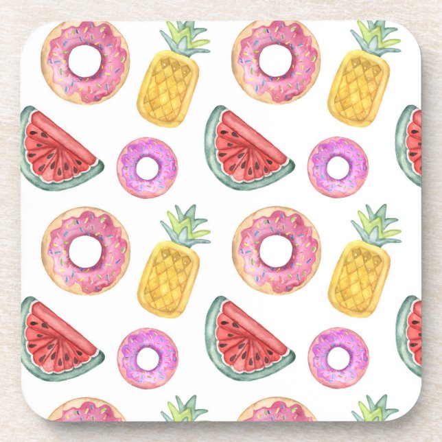 Pastel Watercolor Pool Float Pattern Coaster (Front)