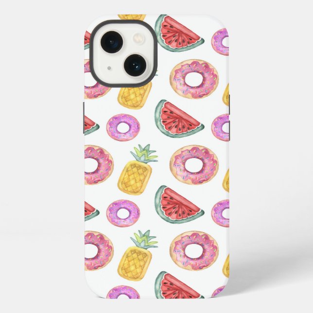 Pastel Watercolor Pool Float Pattern iPhone Case (Back)