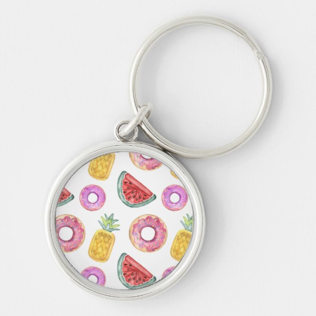 Pastel Watercolor Pool Float Pattern Key Ring (Front)