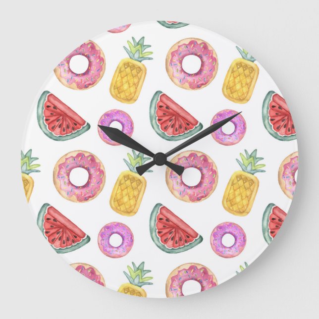 Pastel Watercolor Pool Float Pattern Large Clock (Front)