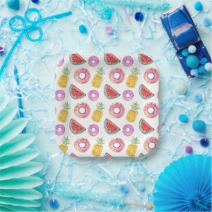 Pastel Watercolor Pool Float Pattern Paper Plate