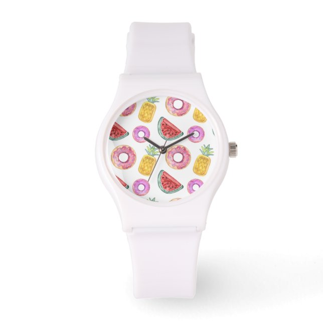 Pastel Watercolor Pool Float Pattern Watch (Front)