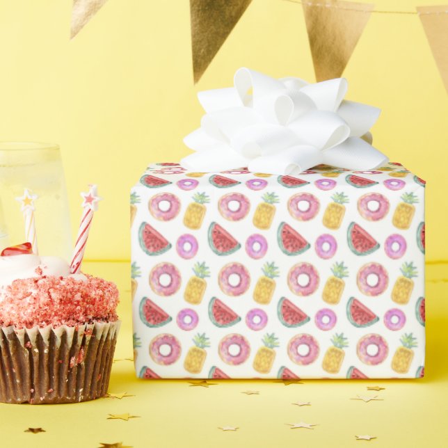 Pastel Watercolor Pool Float Pattern Wrapping Paper (Birthday Party)