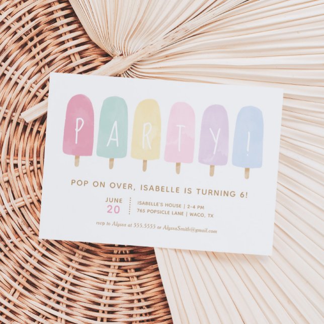 Pastel Watercolor Popsicle Girl Birthday Party Invitation (Creator Uploaded)