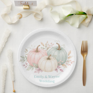 Pastel Watercolor Pumpkins Wedding Paper Plate
