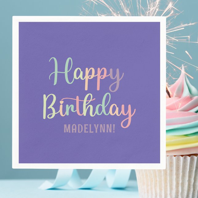 Pastel Watercolor Purple Happy Birthday Napkin (napkins
)