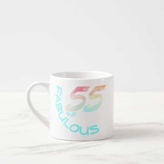 Pastel Watercolor Rainbow 55 Year-Old Birthday Espresso Cup (Left)