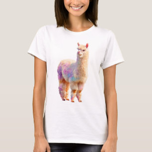 Pastel Watercolor Rainbow Alpaca Portrait Women T-Shirt