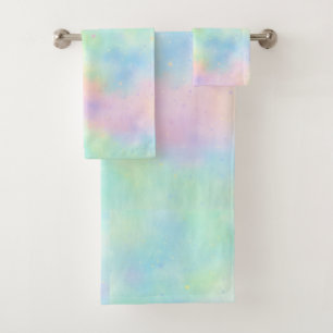 Pastel Watercolor Rainbow Bath Towel Set Soft