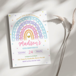 Pastel Watercolor Rainbow Birthday Invitation
