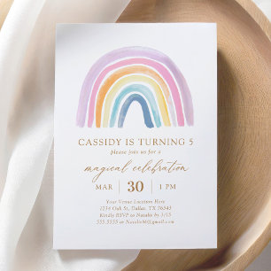 Pastel Watercolor Rainbow Birthday Invitation