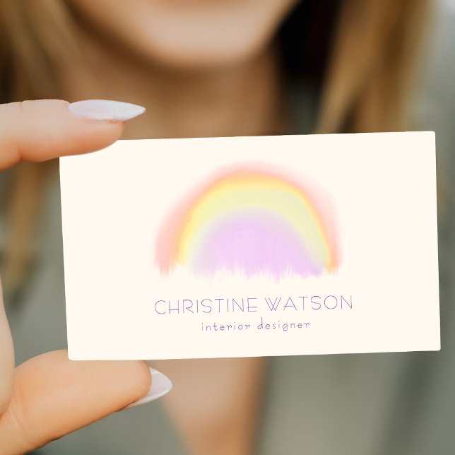 Pastel watercolor rainbow interior designer business card (Creator Uploaded)