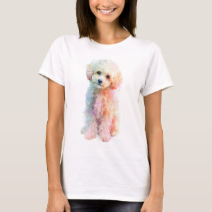 Pastel Watercolor Rainbow Poodle Portrait Women T-Shirt