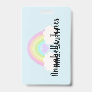 Pastel Watercolor Rainbow Sky Blue ID Badge